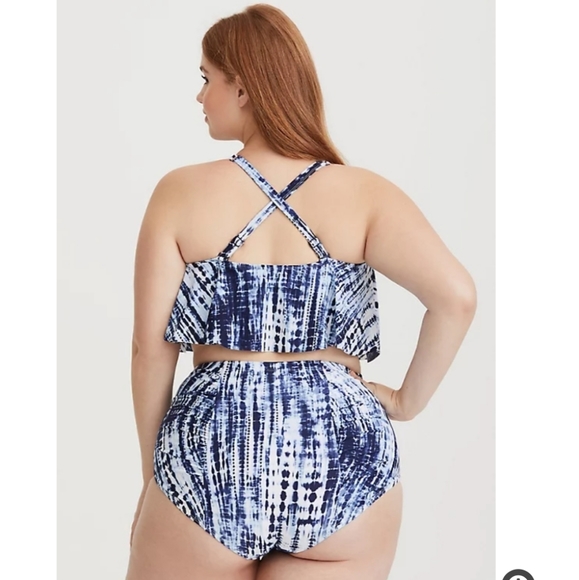 BLUE TIE-DYE STRAPPY FLOUNCE BIKINI TOP & BOTTOM - Picture 4 of 5